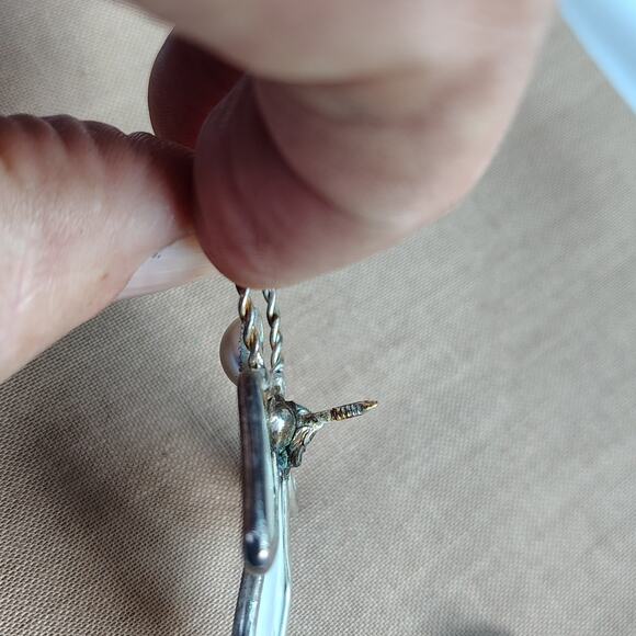 Joy Angel Lapel Pin Silver Tone and White Mother of Pearl - Picture 4 of 9